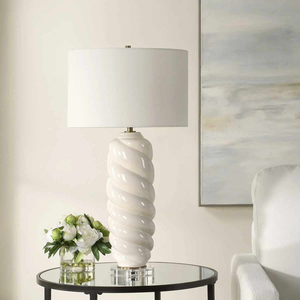 White Swirl Table Lamp