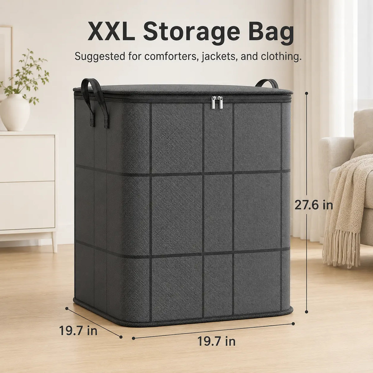 Zippered Fabric Organizer Bag - Spacious & Reliable Storage Solution for Bedding, Linens, and Apparel