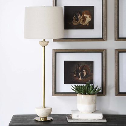 Brass Travertine Buffet Lamp