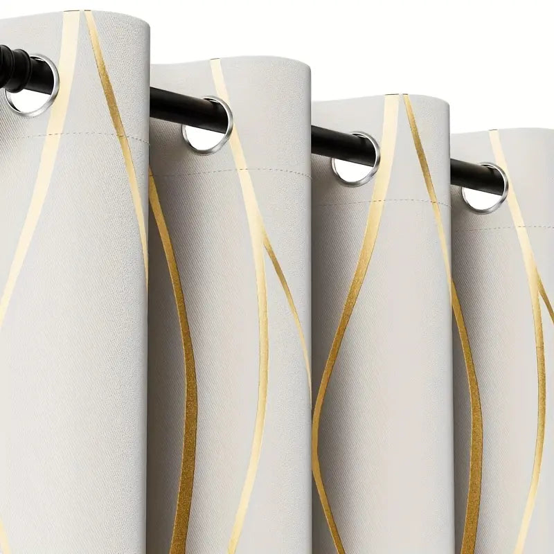 Metallic Foil Wave Blackout Curtains | Triple-Weave Thermal Grommet Panels, Set of 2 | Six Colours, 63" & 84" Drops