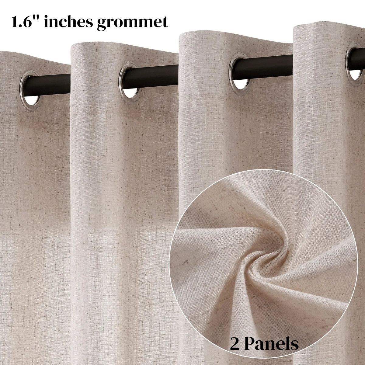 Jowels Semi-Sheer Linen Grommet Curtains - 2-Pack Drapes for Light Filtering Privacy in Any Room