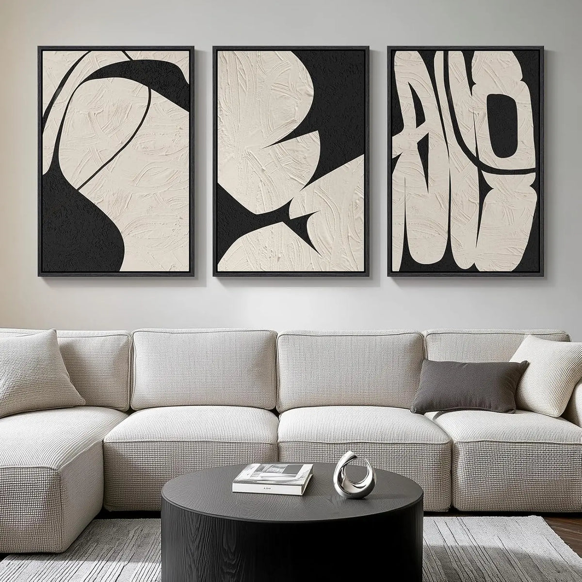 Elevate Your Space with a Set of 3 Framed Neutral Abstract Canvas Prints - Modern Minimalist Artwork for Any Room