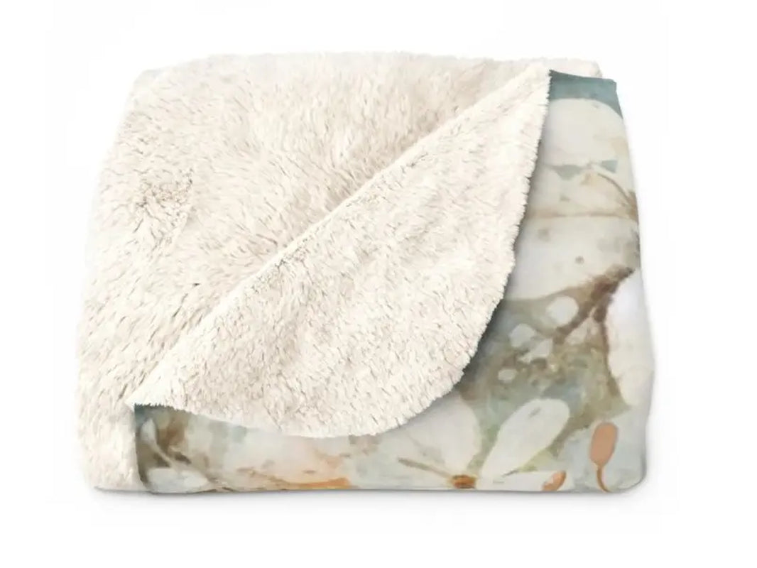 Blue Floral Fleece Butterfly Blanket Blue and White Flower Throw Bed Spread Picnic Blanket Floral Bedspread Nursery Decor Gift Sherpa Fleece