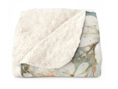 Blue Floral Fleece Butterfly Blanket Blue and White Flower Throw Bed Spread Picnic Blanket Floral Bedspread Nursery Decor Gift Sherpa Fleece