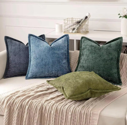 Chenille Decorative Cushion Covers - Set of 2 in Modern Farmhouse Style, Featuring Hidden Zipper and Soft Textured Fabric for Living Room