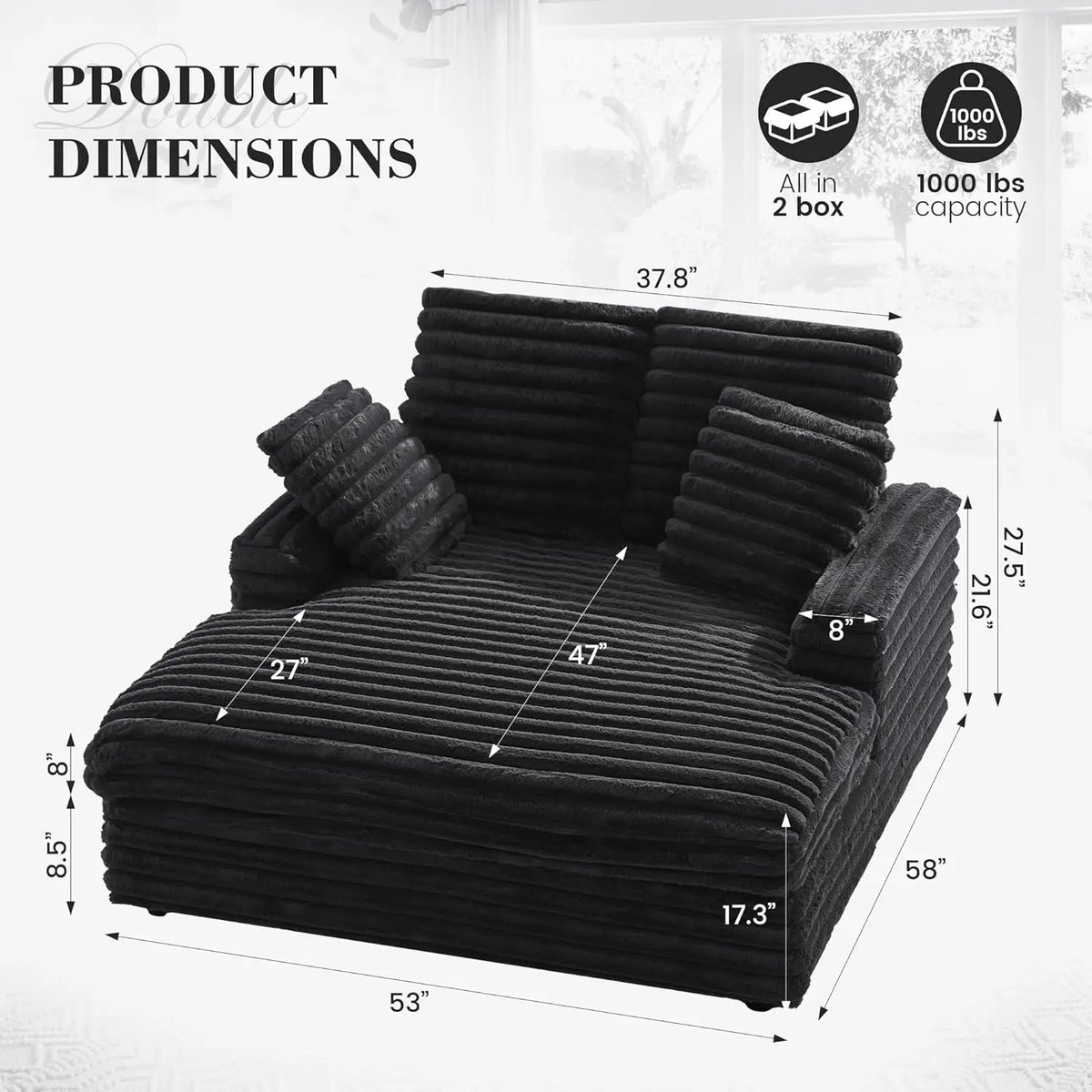 Amopatio Oversized Cloud Couch Bed – Fluffy Upholstered Sleeper Loveseat for Two with Reclining Backrest and Armrests