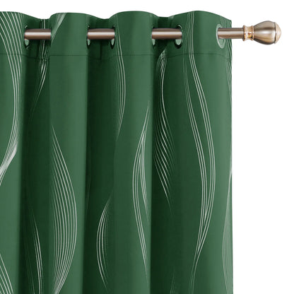 Silver Wave Print Blackout Curtains | Thermal Insulated, Grommet or Rod Pocket | Wide Size Range, Set of 2