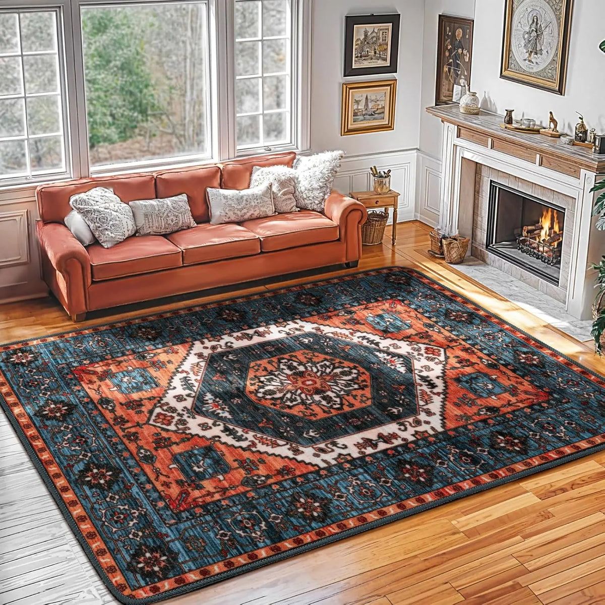 Shilucheng Boho Washable Area Rug | Low Pile, Non-Slip Rubber Backing | 8 Colourways, Sizes 2×3 to 9×12