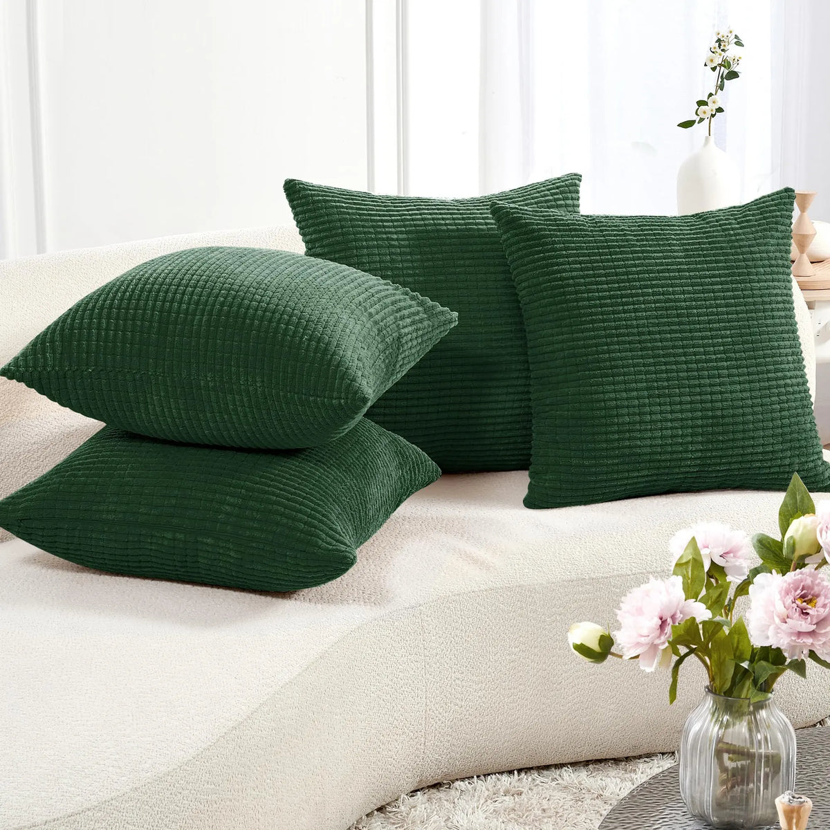 Transform Your Space with Deconovo's Set of 4 Cream Corduroy Striped Throw Pillow Covers - Perfect for Sofa, Couch, or Bed!