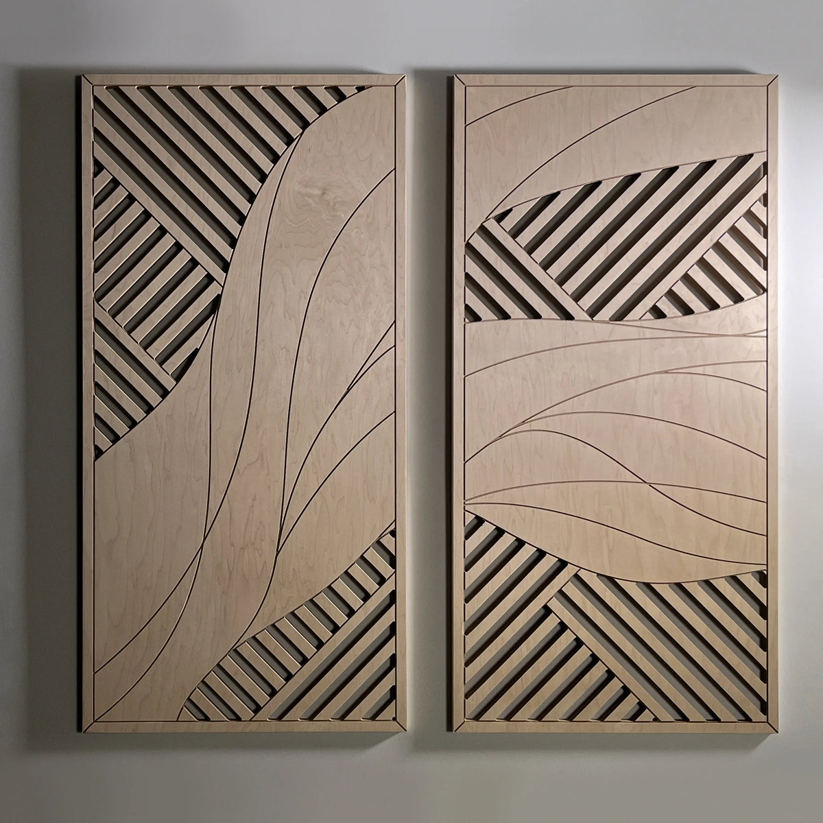 Flowing Waves Wood Wall Art Set – 44" x 22" Modern Minimalist Panels for Nature-Inspired Elegance