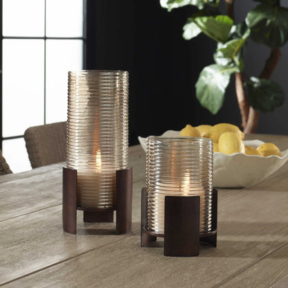 Ribbed Glass Candleholders, Set of 2