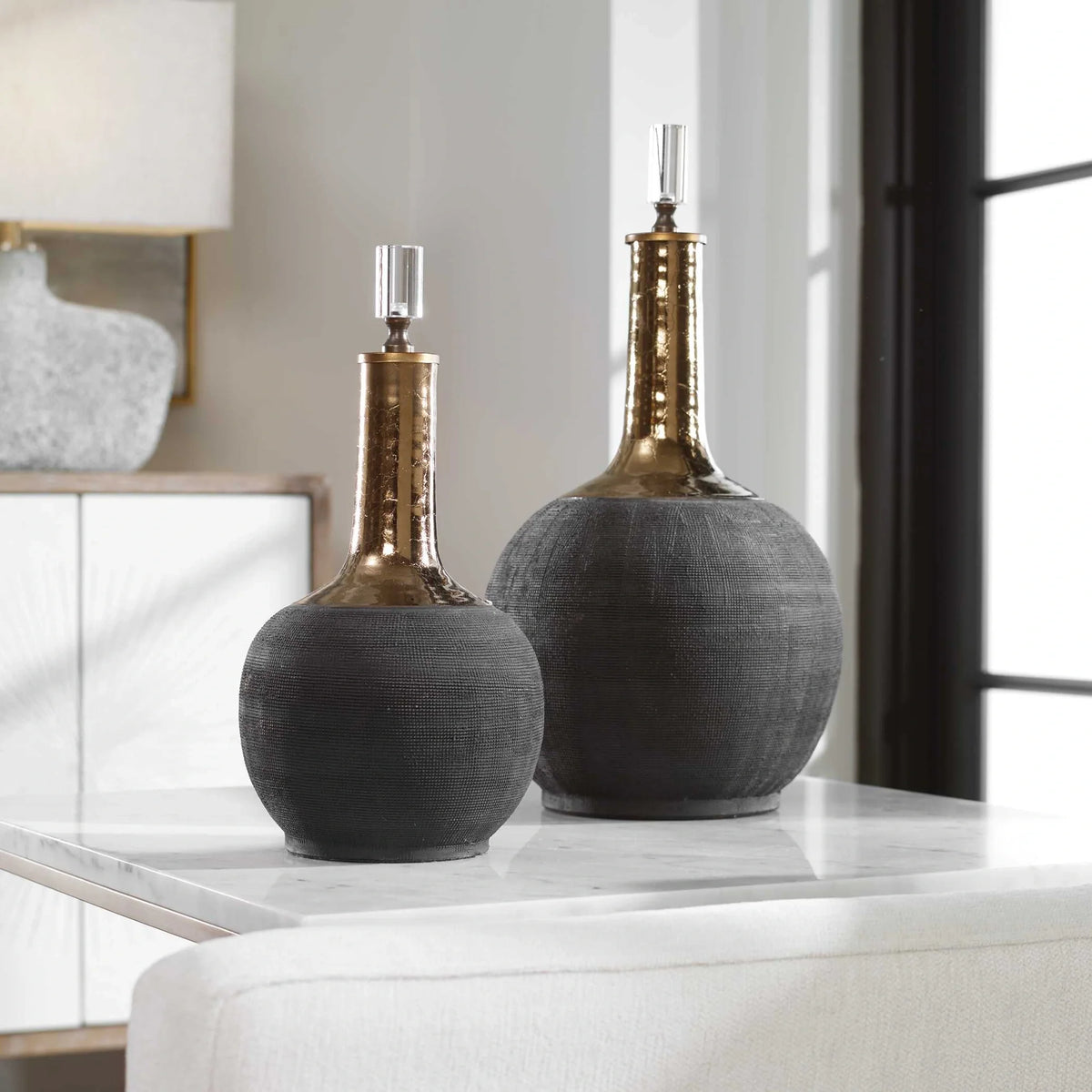 Matte Black Bottles, Set of 2