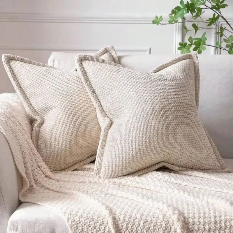 Chenille Decorative Cushion Covers - Set of 2 in Modern Farmhouse Style, Featuring Hidden Zipper and Soft Textured Fabric for Living Room