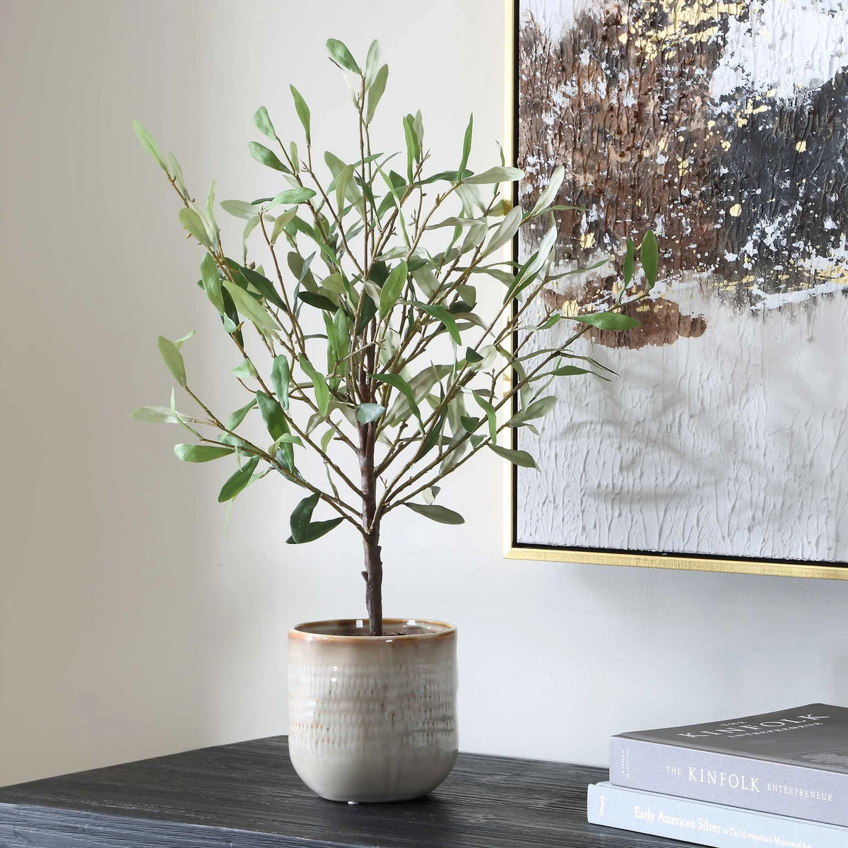 Olive Accent in Textured Ceramic Vase