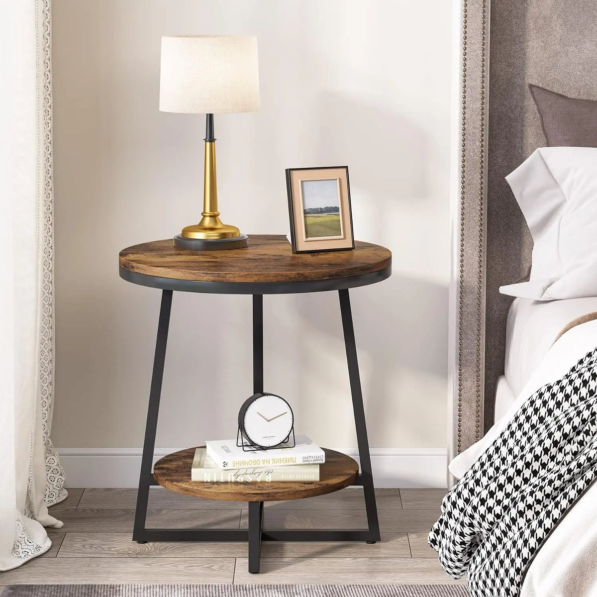 Tribesigns 2-Tier Round End Table with Storage Shelf