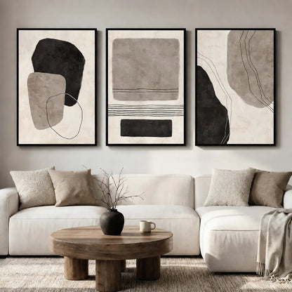 Elevate Your Space with a Set of 3 Framed Neutral Abstract Canvas Prints - Modern Minimalist Artwork for Any Room