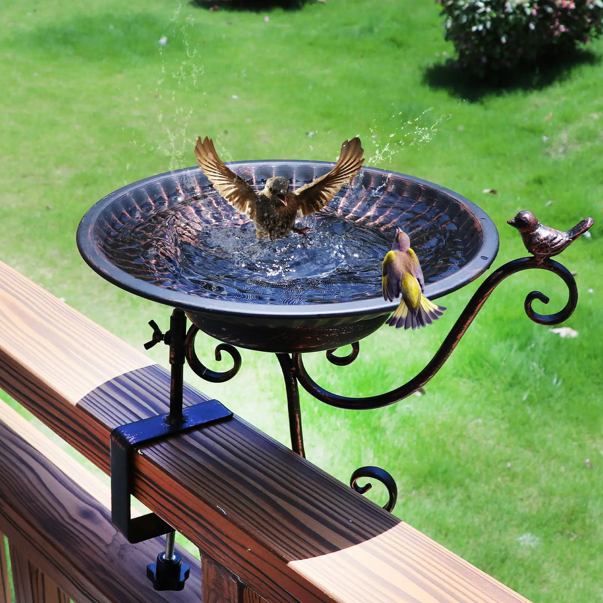 Solar Bird Bath Fountain - Bronze Metal Design for Your Patio or Balcony
