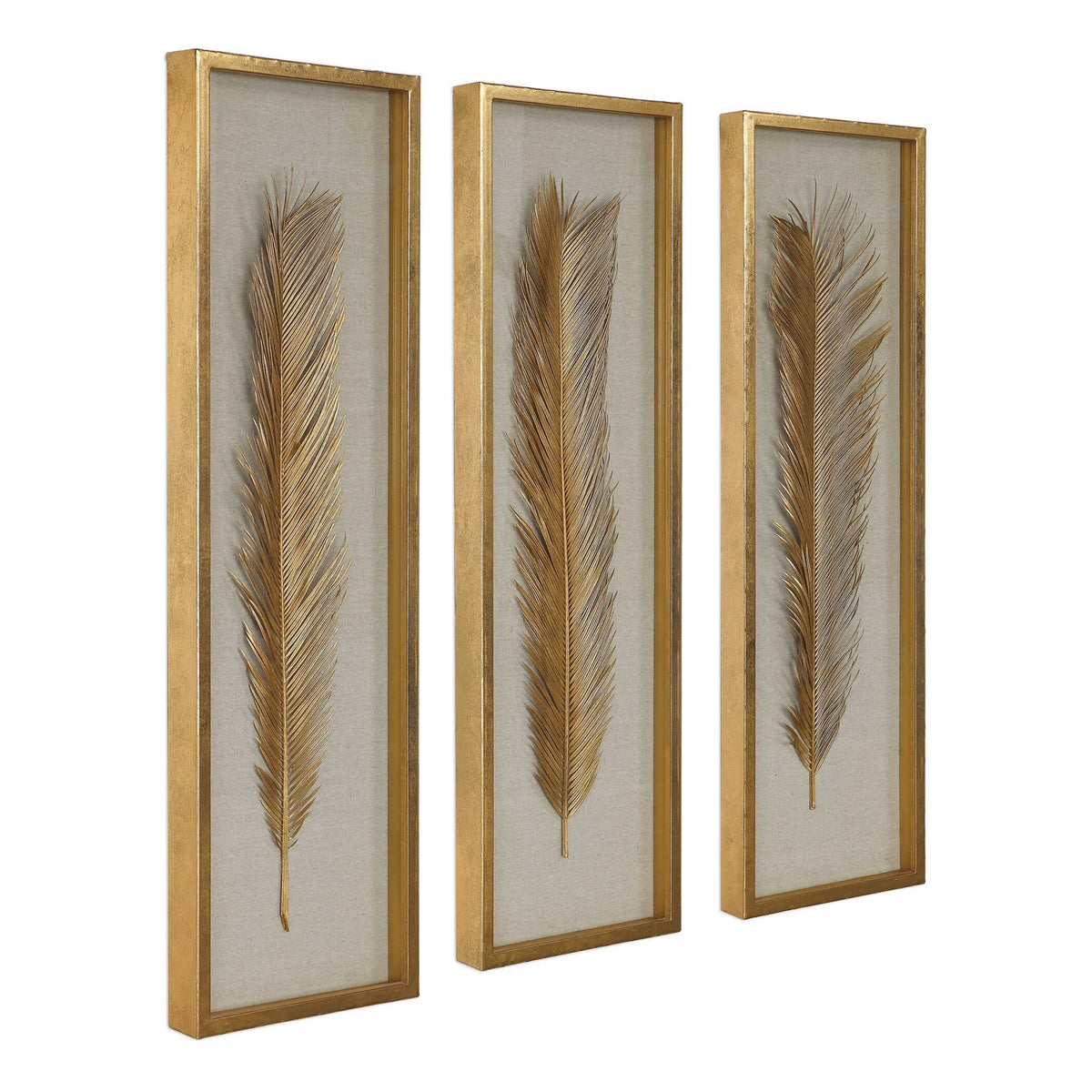 Gold Leaf Palm Shadow Box Art, Set of 3
