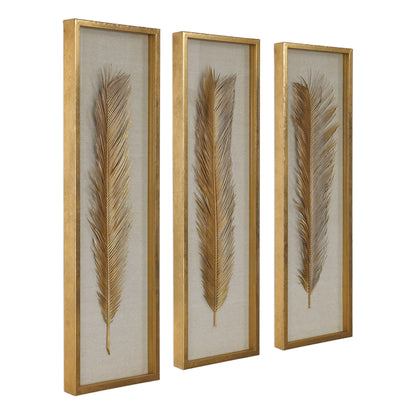 Gold Leaf Palm Shadow Box Art, Set of 3