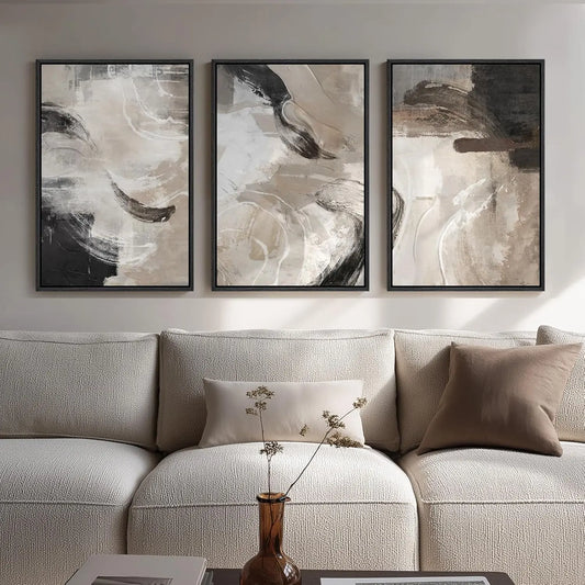 Set of 3 Framed Neutral Abstract Canvas Prints
