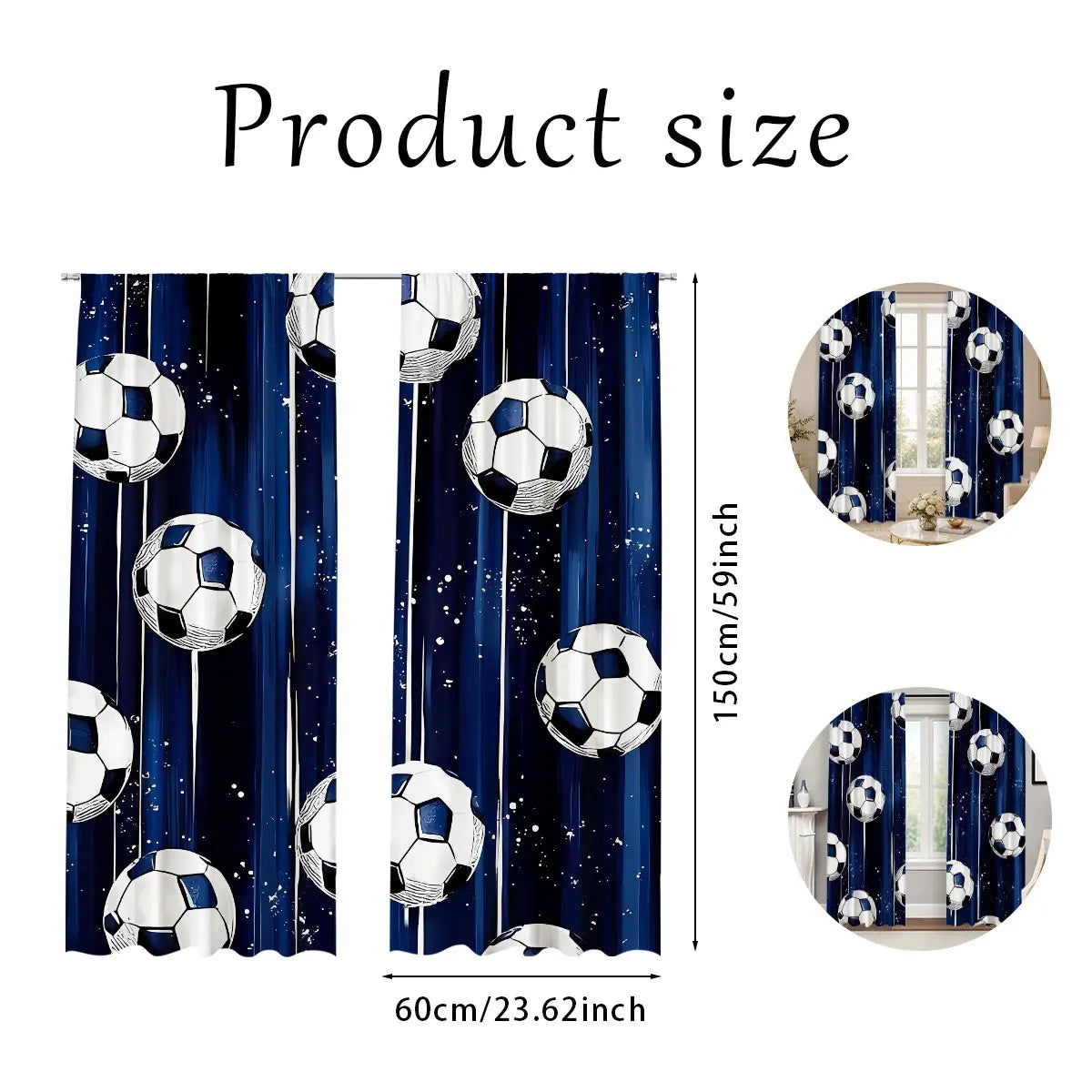 2Pcs Blue Soccer Curtains - Thermal Insulated Blackout Drapes with Stars for Boys' Bedrooms and Game Rooms