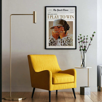I Play to Win - Black Wall Art Print Featuring an Abstract Face Design