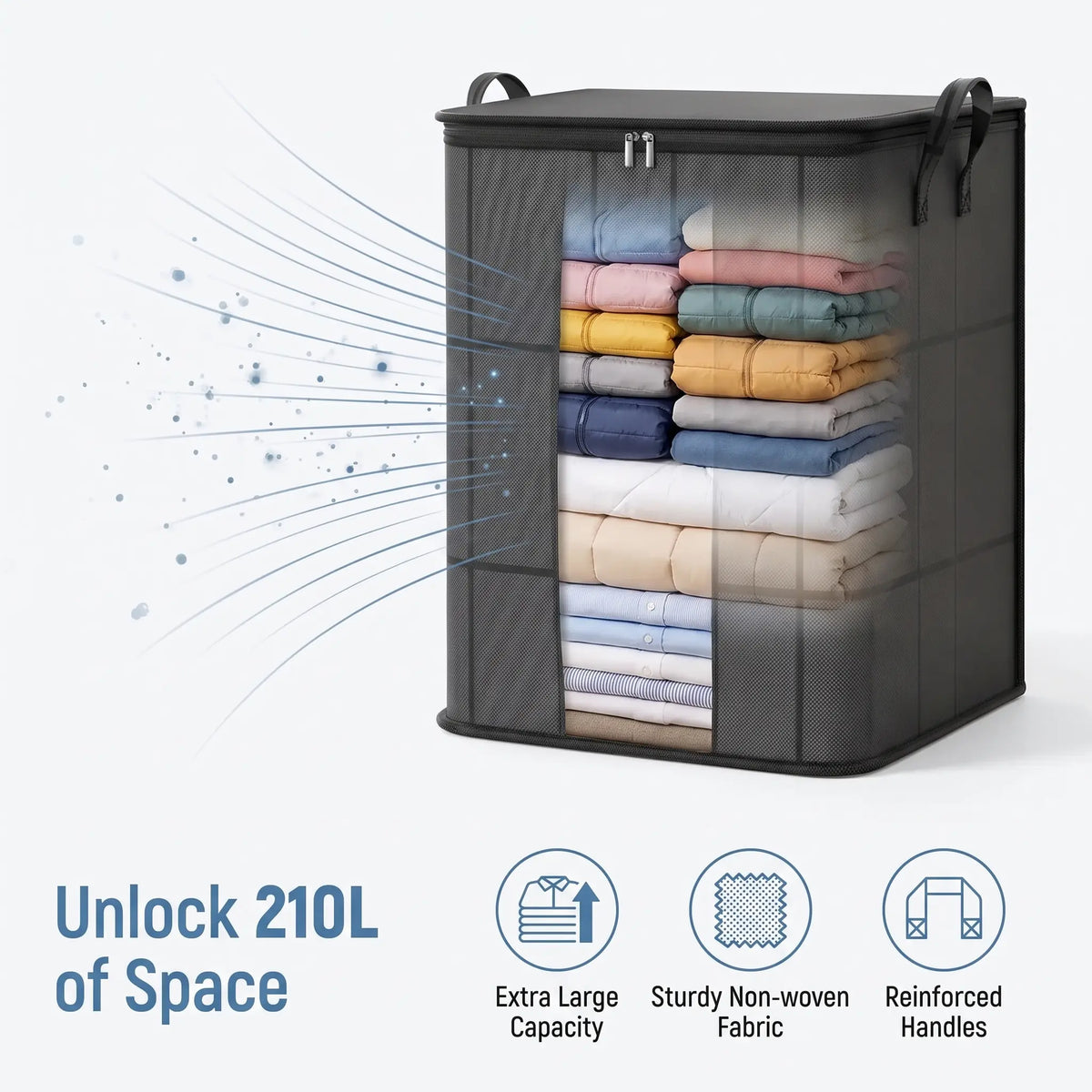 Zippered Fabric Organizer Bag - Spacious & Reliable Storage Solution for Bedding, Linens, and Apparel
