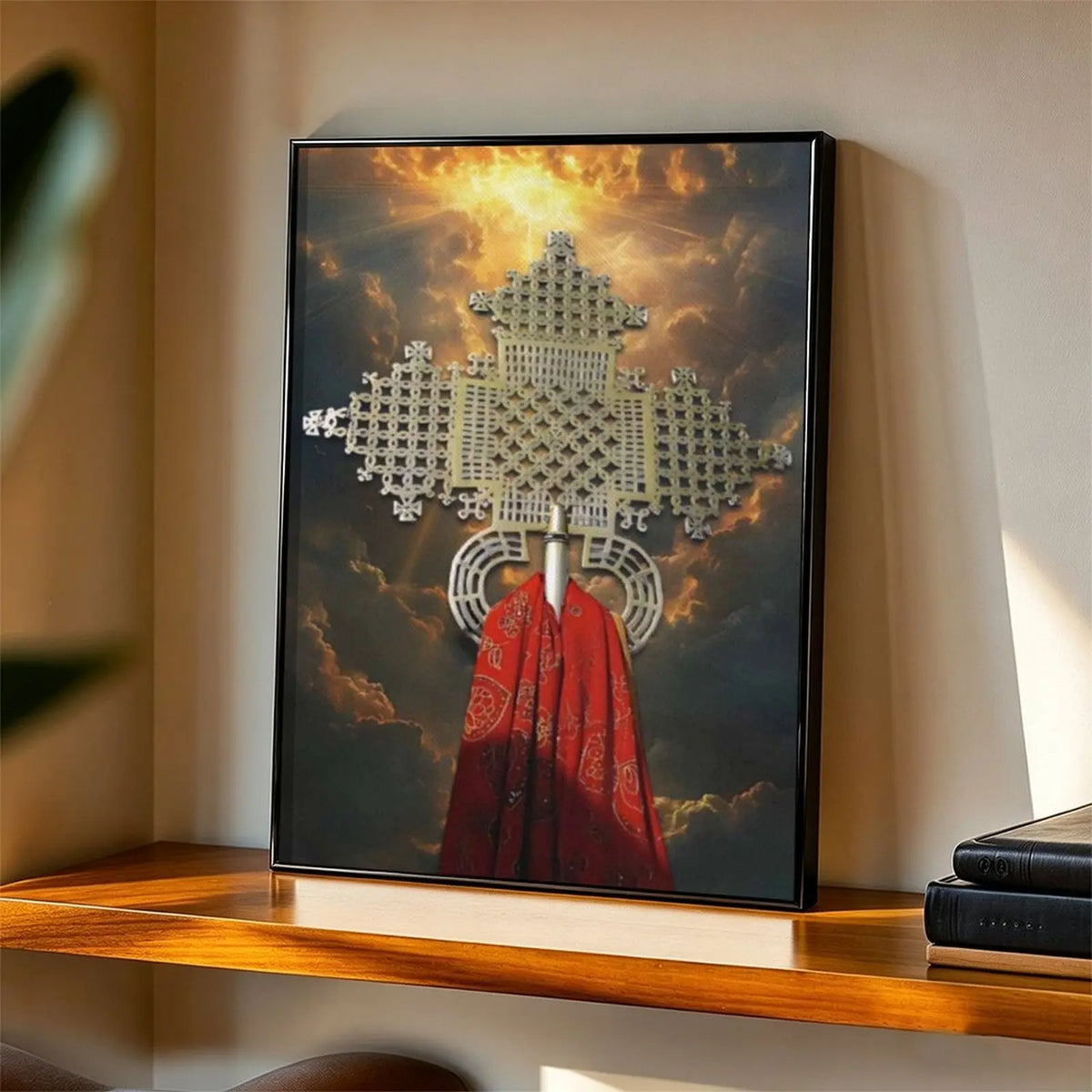 Ethiopian Orthodox Cross Wall Art Set - Vintage Christian Decor with Aluminum Frame
