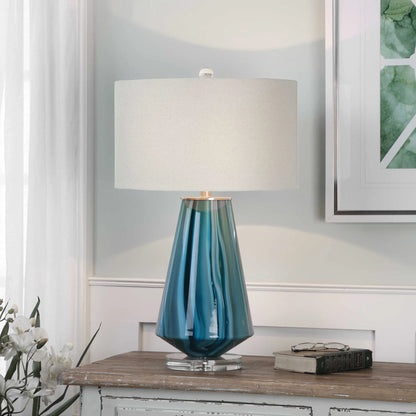 Teal-Gray Glass Table Lamp