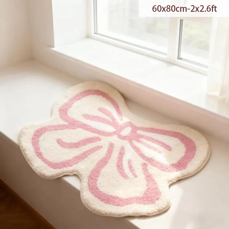 Bow-Shaped Plush Rug | Soft Irregular Accent Mat for Bedroom, Vanity & Nursery | Five Sizes