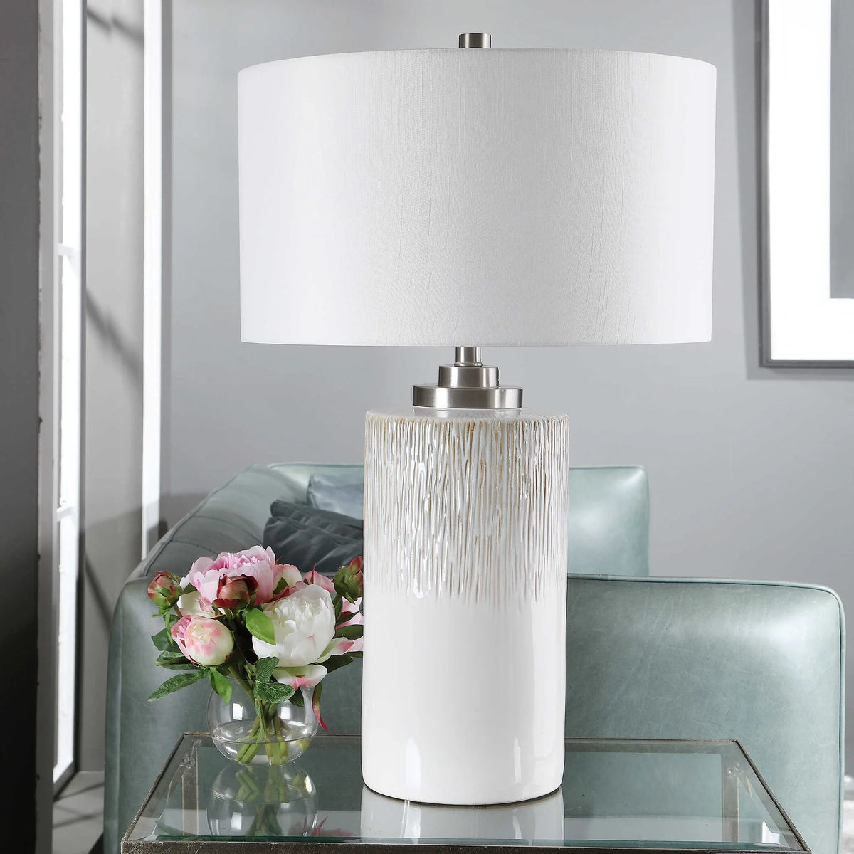 Aged White Ceramic Table Lamp