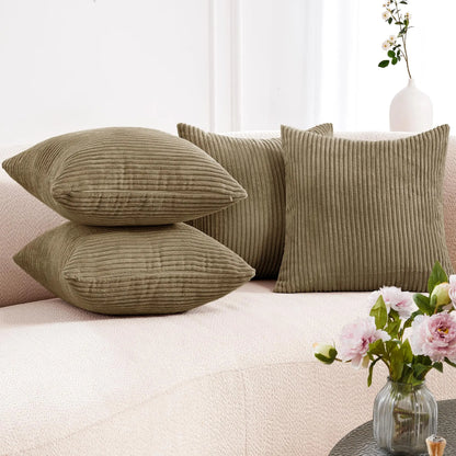 Transform Your Space with Deconovo's Set of 4 Cream Corduroy Striped Throw Pillow Covers - Perfect for Sofa, Couch, or Bed!