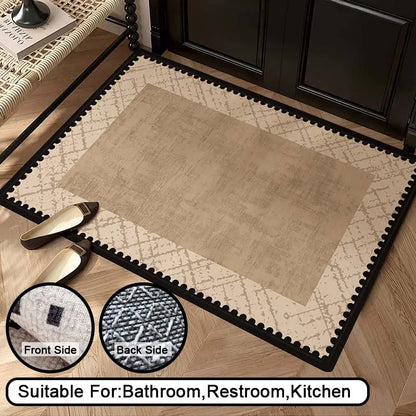 Nordic Soft Dense Pile Door Mat | Non-Slip Washable Entryway & Kitchen Mat | Scalloped or Rectangular in Green & Light Brown