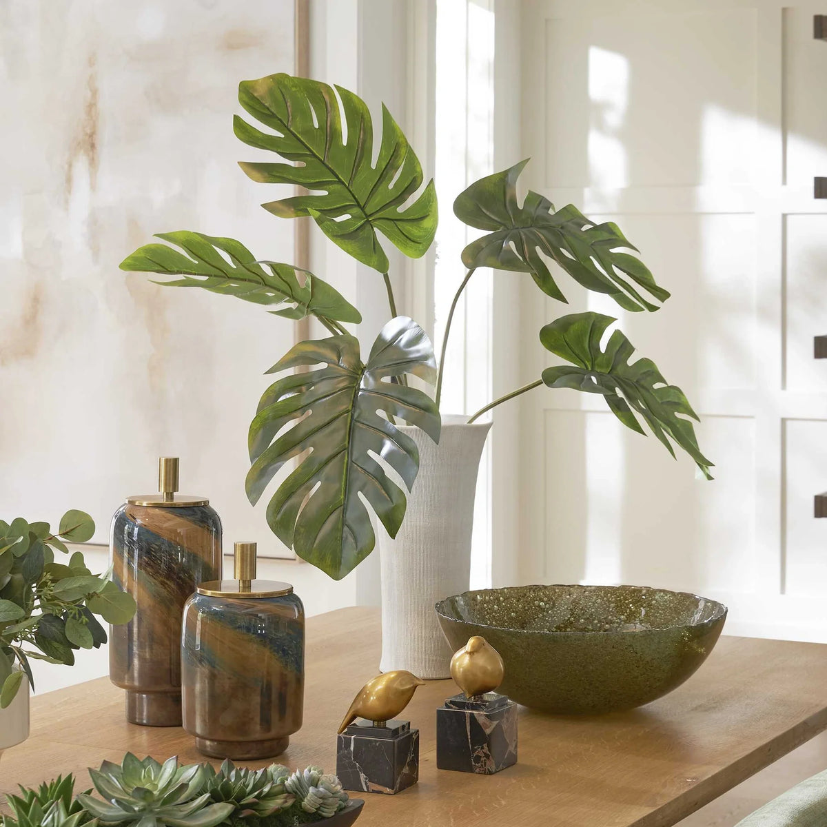 Monstera White Vase Centerpiece