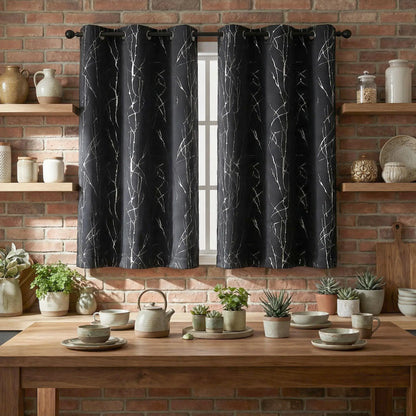 Curtain Club's 2-Piece 34x63 Inch Blackout Tree Branch Drapes - Thermal Grommet Window Treatments for Living Room and Bedroom