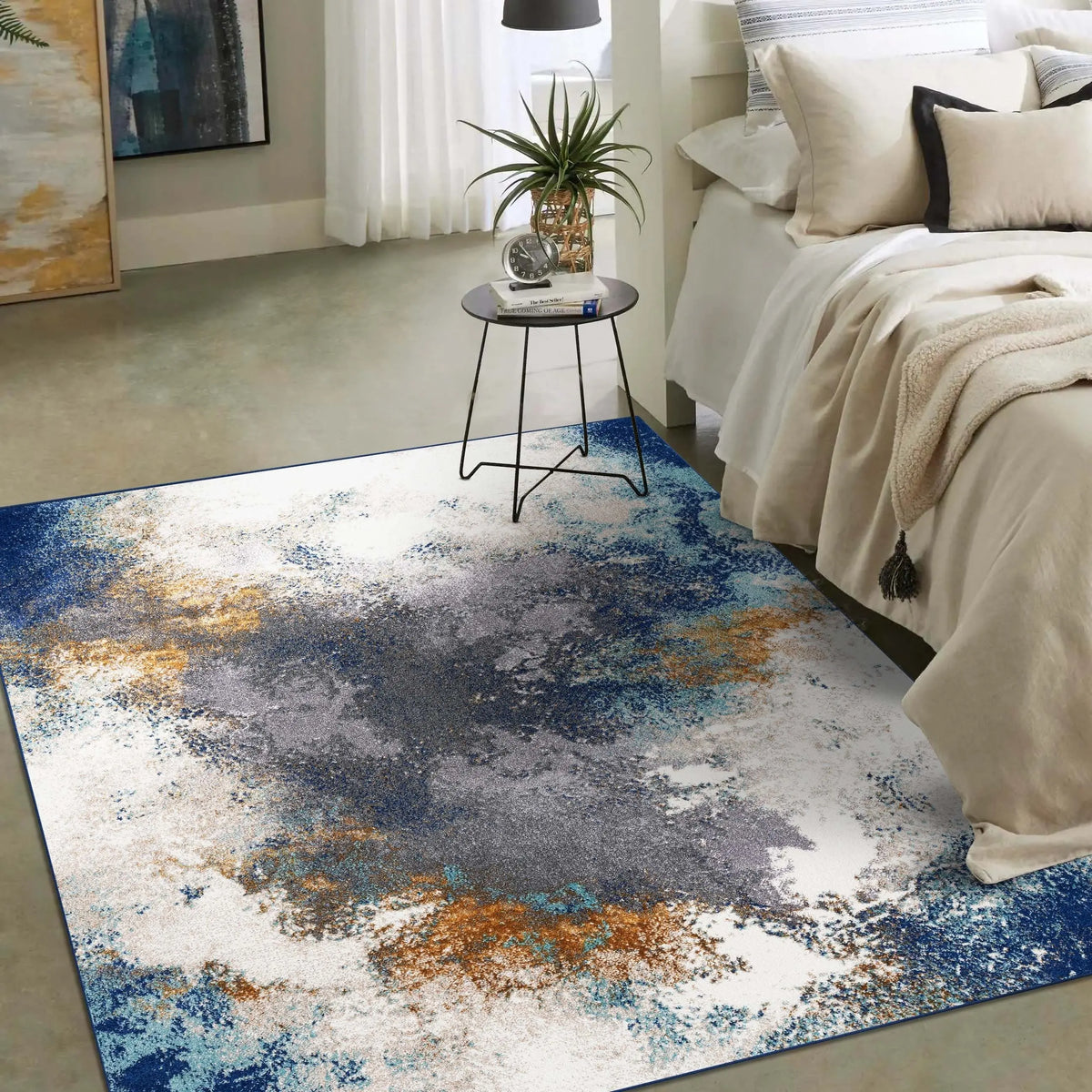 Beverly 8445 Modern Abstract Area Rug - Blue and Gray Design