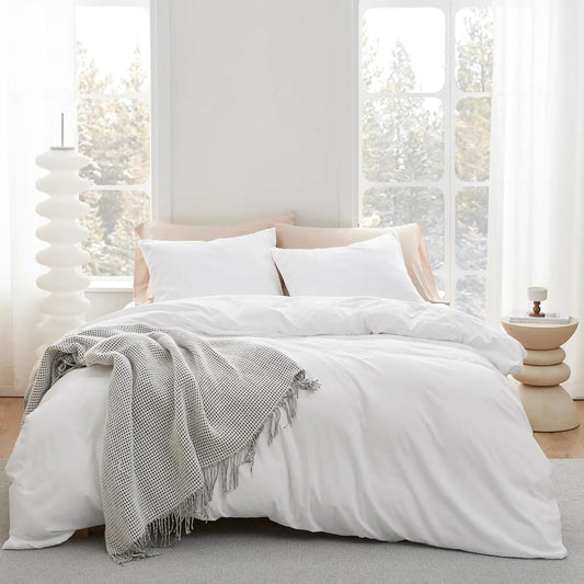 Washed Microfibre Duvet Cover Set | 3-Piece with Hidden Zipper & Envelope Shams | White or Pink | Twin to King
