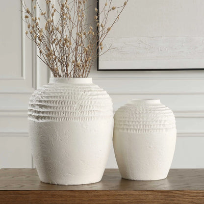 Ridge White Ceramic Vases Set/2