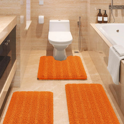 Transform Your Bathroom with the ACCUMTEK Luxurious Soft Striped Chenille Bath Rug Set - 3 Plush, Non-Slip Mats for Ultimate Comfort and Style