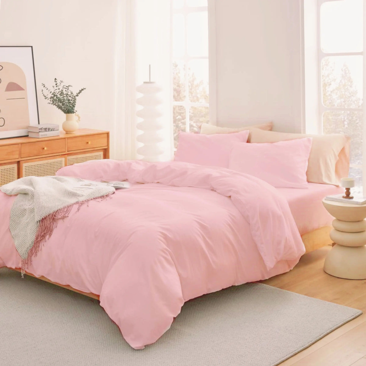 Washed Microfibre Duvet Cover Set | 3-Piece with Hidden Zipper & Envelope Shams | White or Pink | Twin to King
