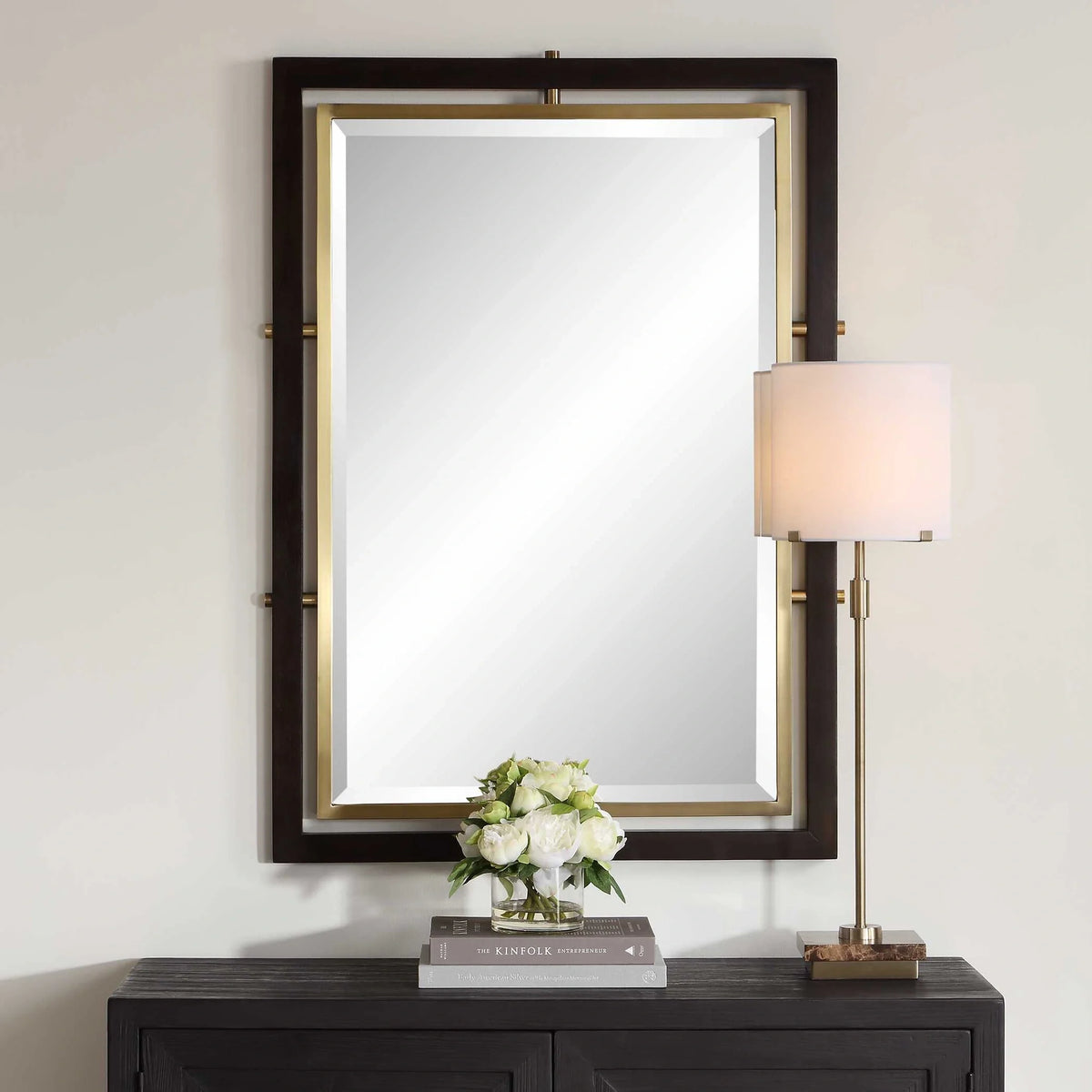 Walnut & Brass Rectangle Mirror