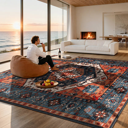 Shilucheng Boho Washable Area Rug | Low Pile, Non-Slip Rubber Backing | 8 Colourways, Sizes 2×3 to 9×12