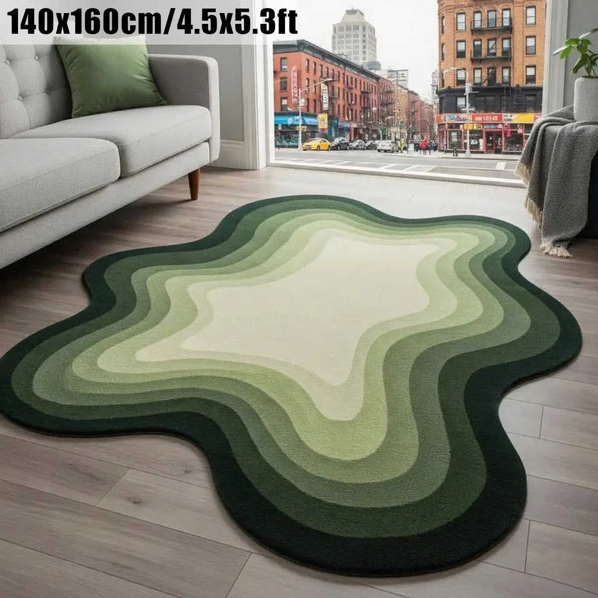 Green Ombré Stripe Plush Rug | Irregular Shape Fluffy Accent Rug for Living Room, Bedroom & Balcony | Four Sizes