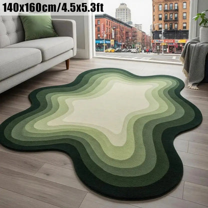 Green Ombré Stripe Plush Rug | Irregular Shape Fluffy Accent Rug for Living Room, Bedroom & Balcony | Four Sizes