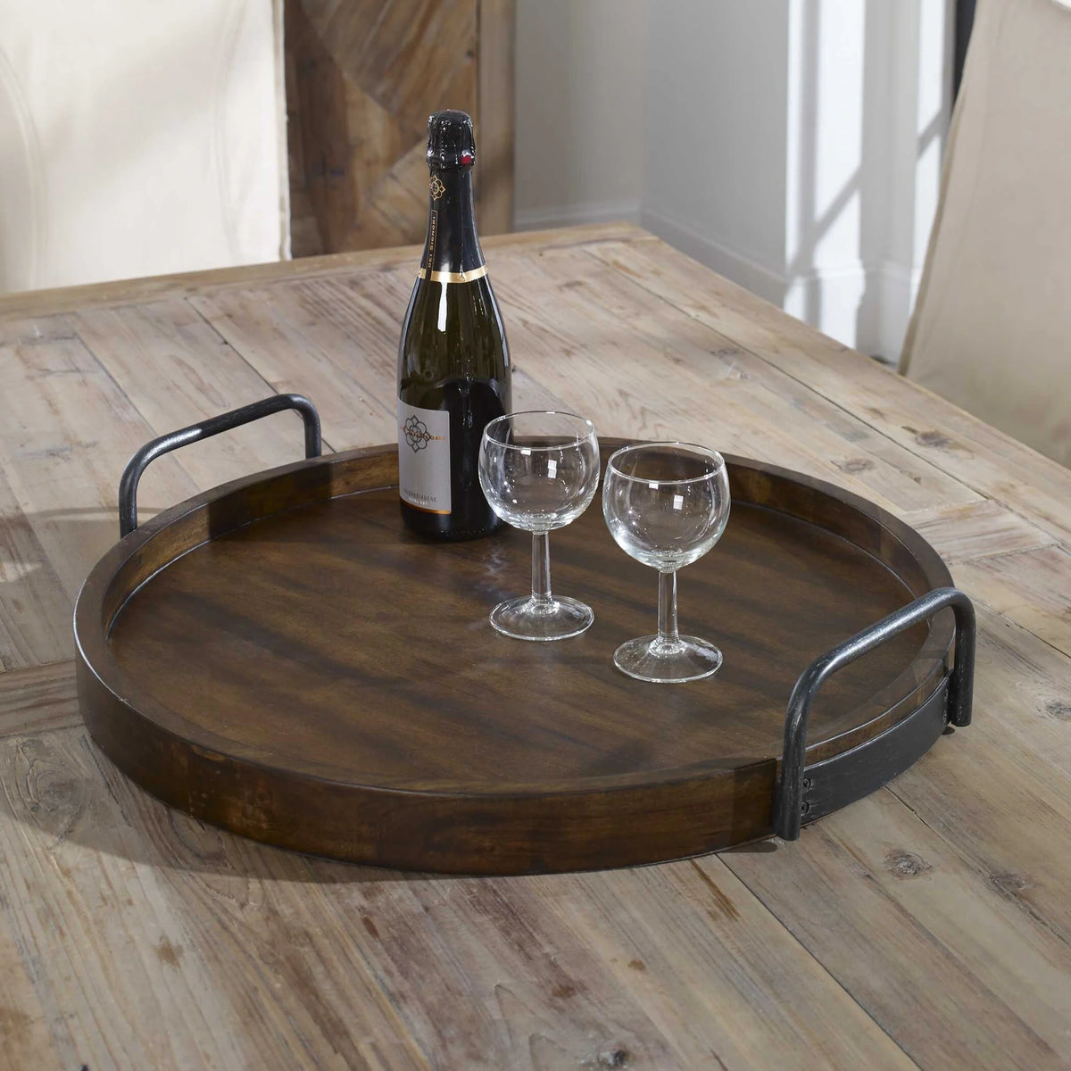 Round Acacia Wood Tray