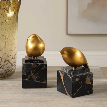 Brass Bird Figurines, Set of 2