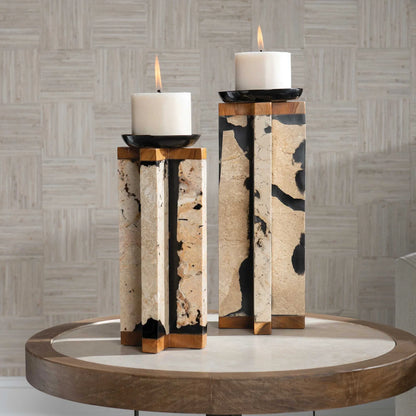Coral Stone Candleholders, Set of 2