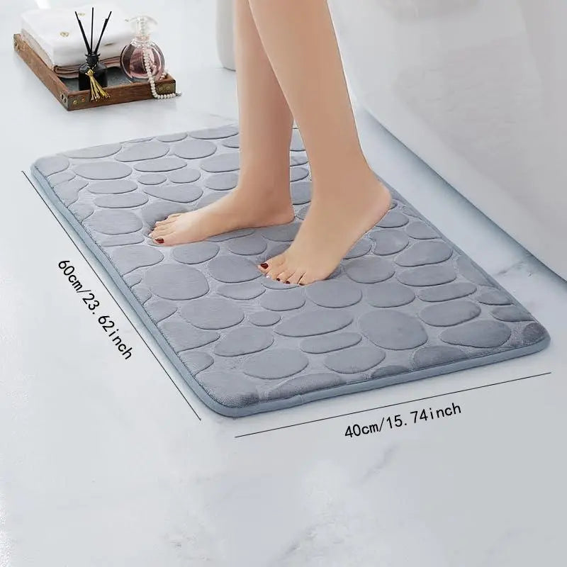 Cobblestone Embossed Bath Mat - Soft Memory Foam, Non-Slip & Washable for Comfort in Your Bathroom