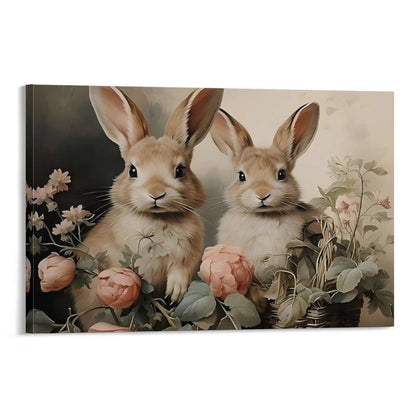 Vintage Easter Bunny Canvas Wall Art – Spring Prints for Your Bedroom, Living Room, or Office
