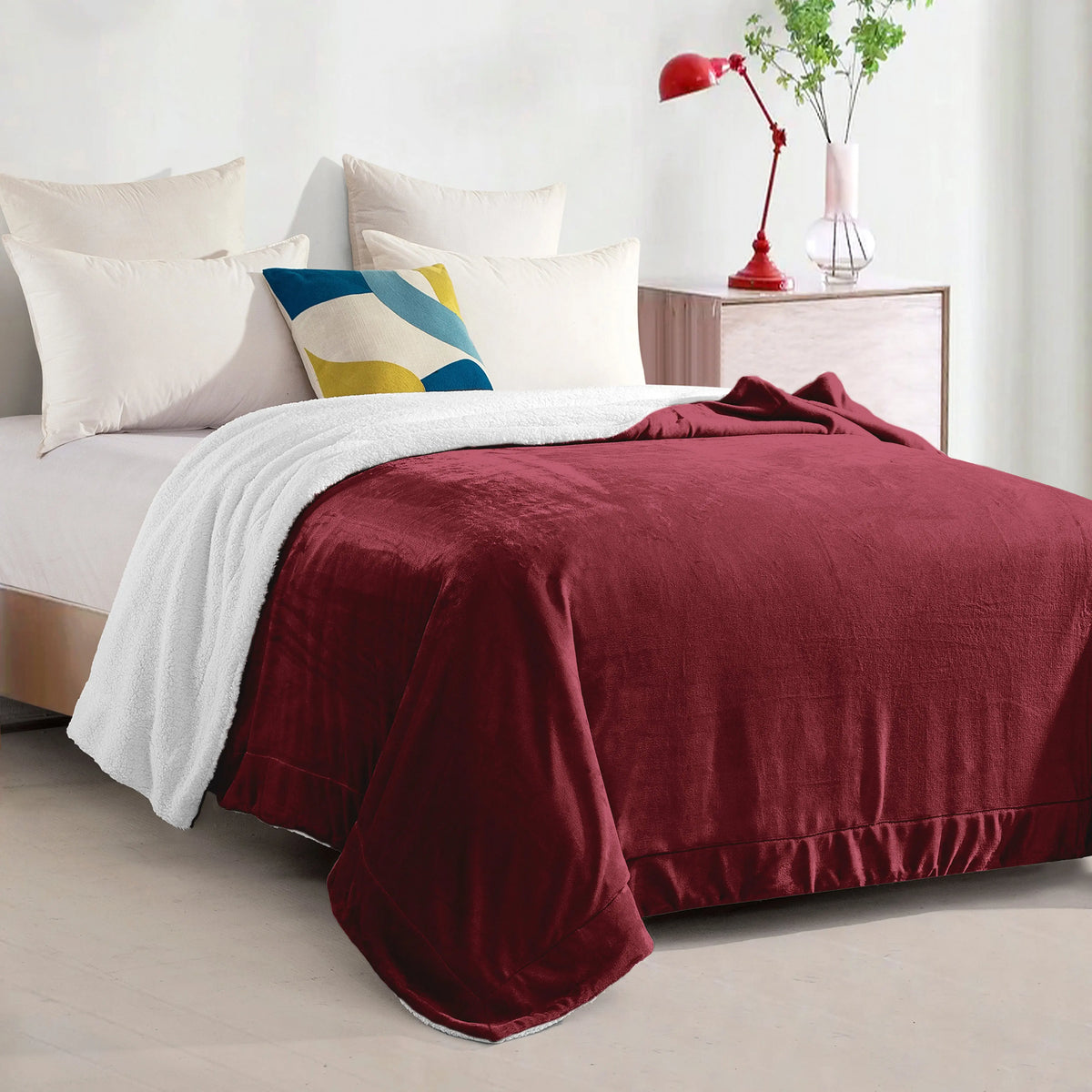 Mocassi Reversible Sherpa-Backed Throw Blanket, Velvety Plush Touch, 50In X 60In Throw Blankets